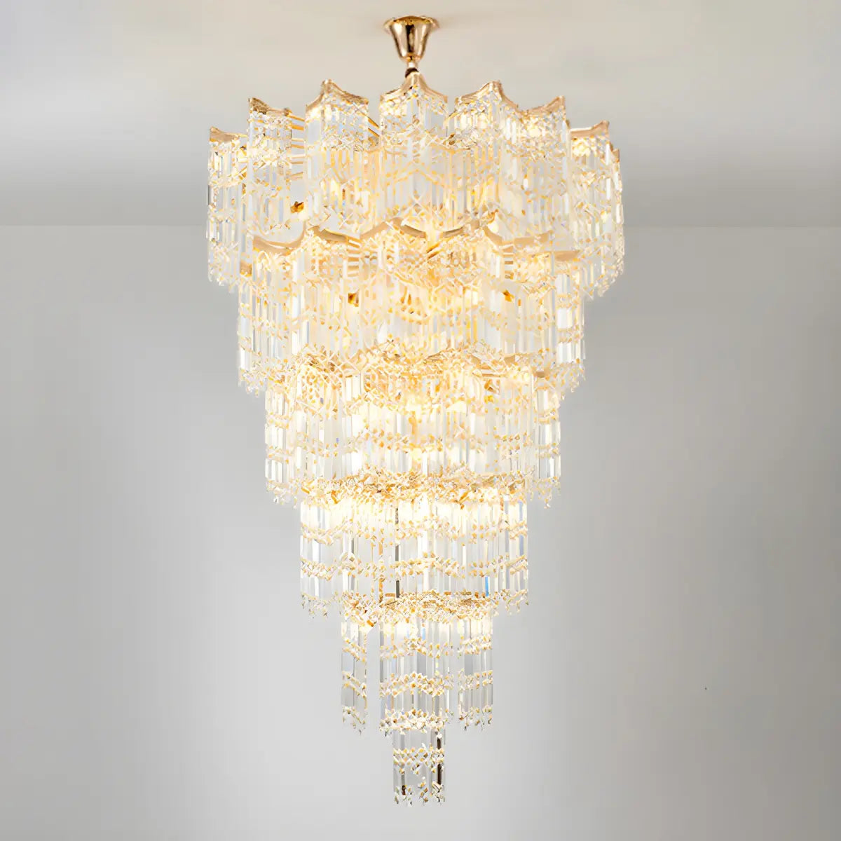 Prismatic Crystal Tiered Adjustable Height Foyer Chandelier Image - 10