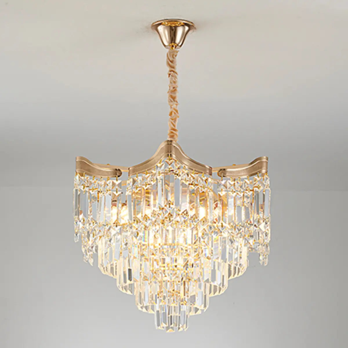 Prismatic Crystal Tiered Adjustable Height Foyer Chandelier Image - 2