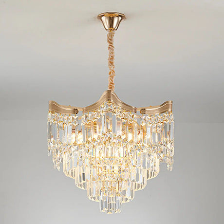 Prismatic Crystal Tiered Adjustable Height Foyer Chandelier Image - 2