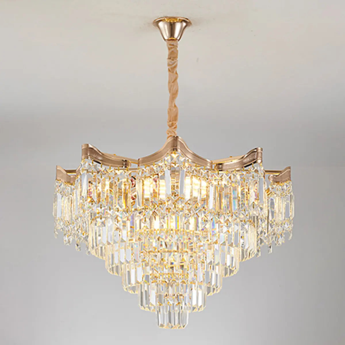 Prismatic Crystal Tiered Adjustable Height Foyer Chandelier Image - 3