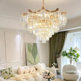 Prismatic Crystal Tiered Adjustable Height Foyer Chandelier Image - 4