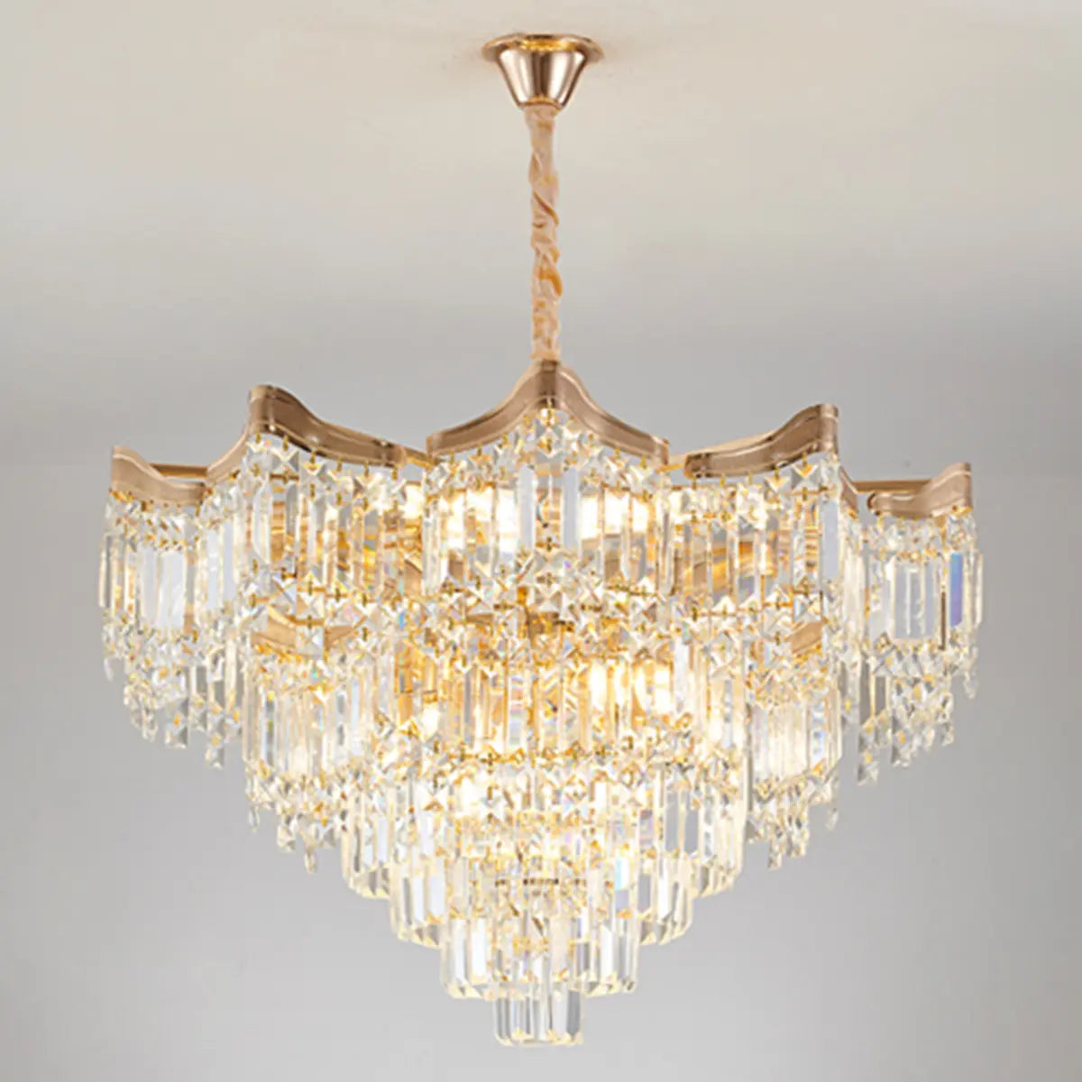 Prismatic Crystal Tiered Adjustable Height Foyer Chandelier Image - 5