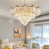 Prismatic Crystal Tiered Adjustable Height Foyer Chandelier Image - 6