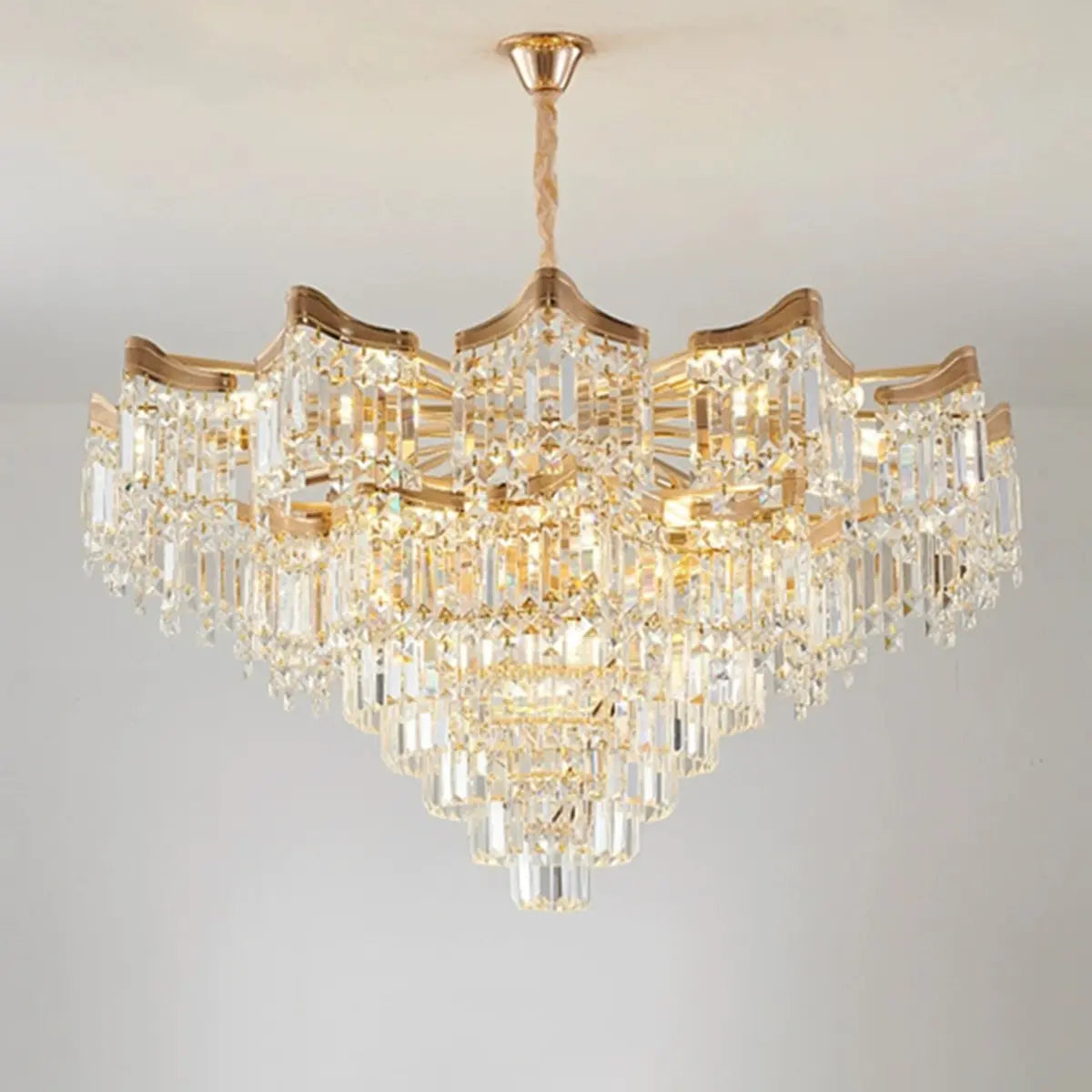 Prismatic Crystal Tiered Adjustable Height Foyer Chandelier Image - 7