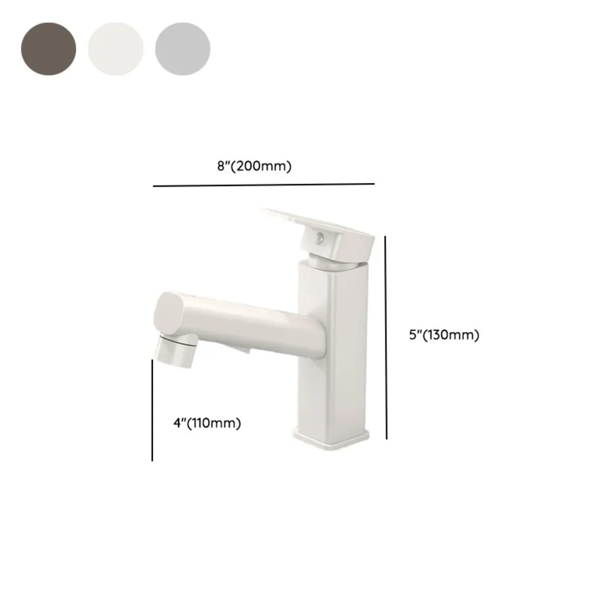 Pull-Out Silver Copper Low Arc Bathroom Sink Faucet Image - 15