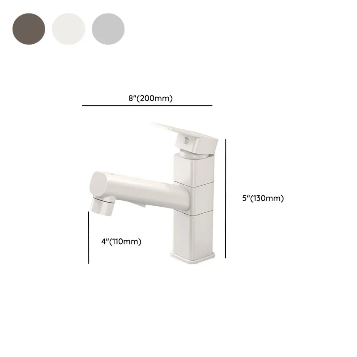 Pull-Out Silver Copper Low Arc Bathroom Sink Faucet Image - 16