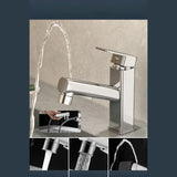 Pull-Out Silver Copper Low Arc Bathroom Sink Faucet Image - 3