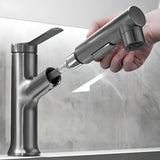 Pull-Out Silver Copper Low Arc Bathroom Sink Faucet Image - 6