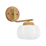 Pumpkin Frosted Glass Shade Wood Bedside Wall Sconce Image - 5