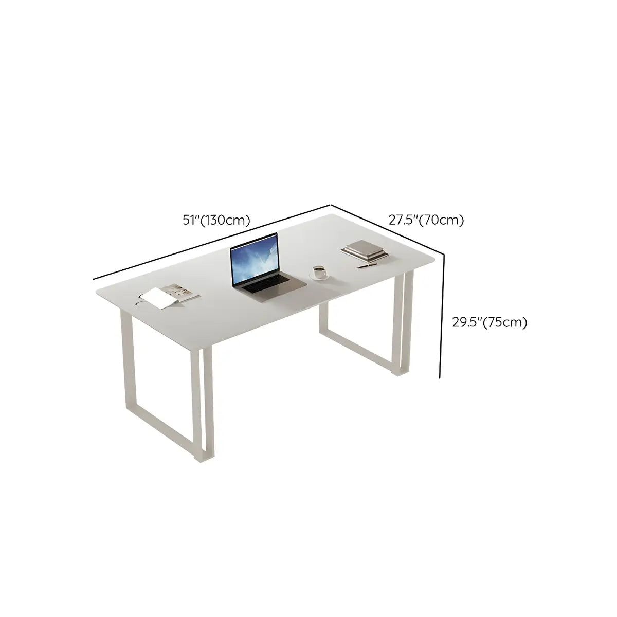 Pure White Stone Rectangle Iron Sleith Writing Desk Image - 13