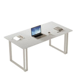 Pure White Stone Rectangle Iron Sleith Writing Desk Image - 2