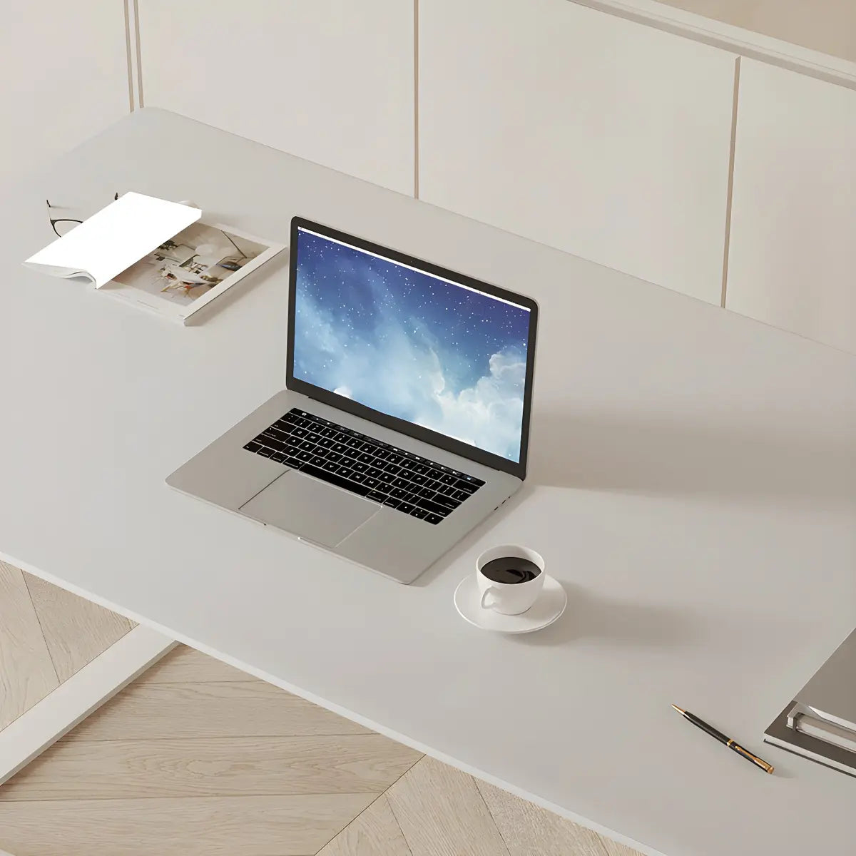 Pure White Stone Rectangle Iron Sleith Writing Desk Image - 8