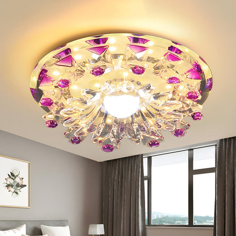 Purple Crystal Tiered Flower LED Flush Mount Light Image - 1