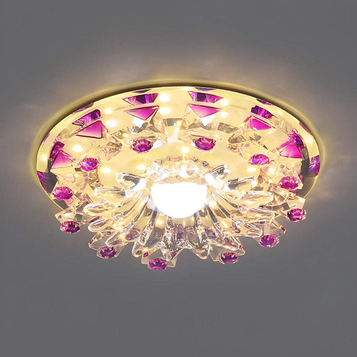 Purple Crystal Tiered Flower LED Flush Mount Light Image - 3