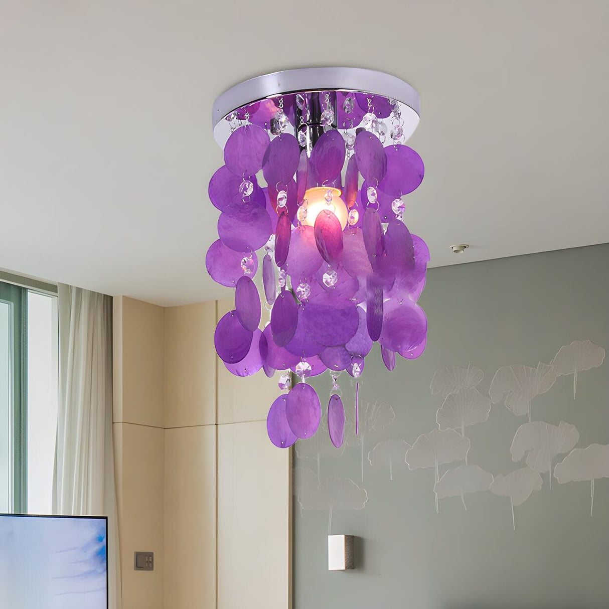 Purple Shell Waterfall LED Flush Mount Ceiling Light Image - 2