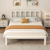 Queen Iron White Adjustable Height Headboard Slat Bed Image - 1