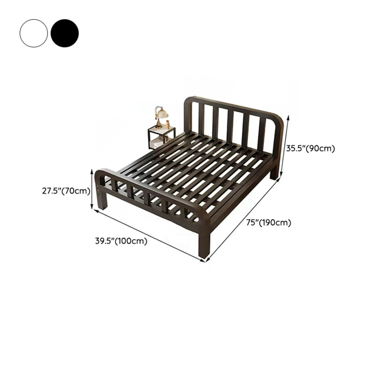 Queen Iron White Adjustable Height Headboard Slat Bed 