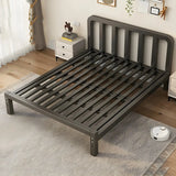 Queen Iron White Adjustable Height Headboard Slat Bed Image - 4