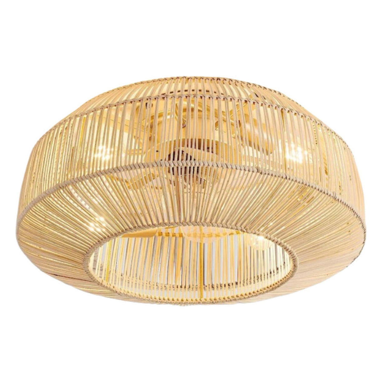 Rattan Clear Blades Flush Round Ceiling Fan with Light Image - 5