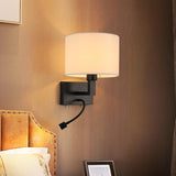 Reading Light Black Fabric Cylinder Bedside Wall Lamp Image - 1