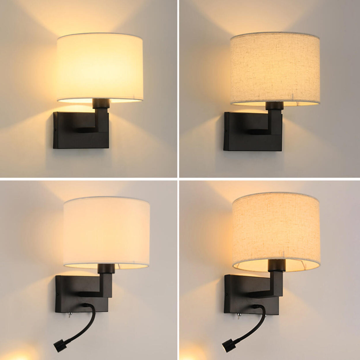 Reading Light Black Fabric Cylinder Bedside Wall Lamp Image - 11