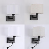 Reading Light Black Fabric Cylinder Bedside Wall Lamp Image - 12