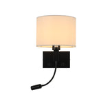 Reading Light Black Fabric Cylinder Bedside Wall Lamp Image - 13