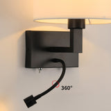 Reading Light Black Fabric Cylinder Bedside Wall Lamp Image - 16