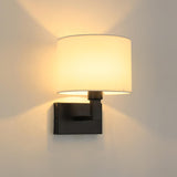 Reading Light Black Fabric Cylinder Bedside Wall Lamp Image - 2