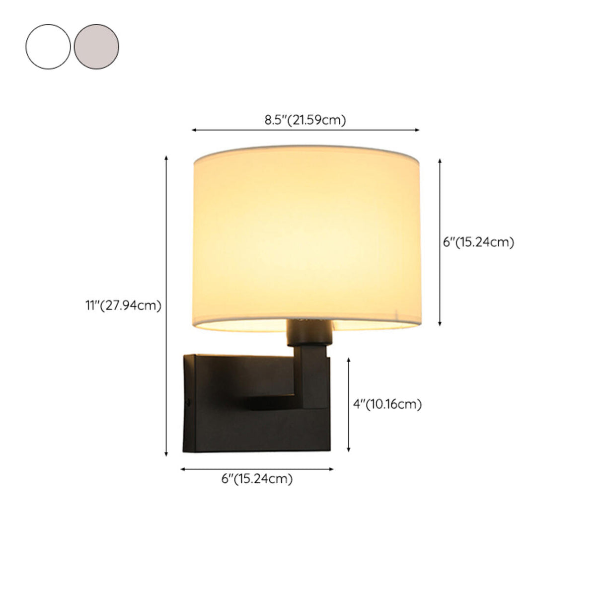 Reading Light Black Fabric Cylinder Bedside Wall Lamp 