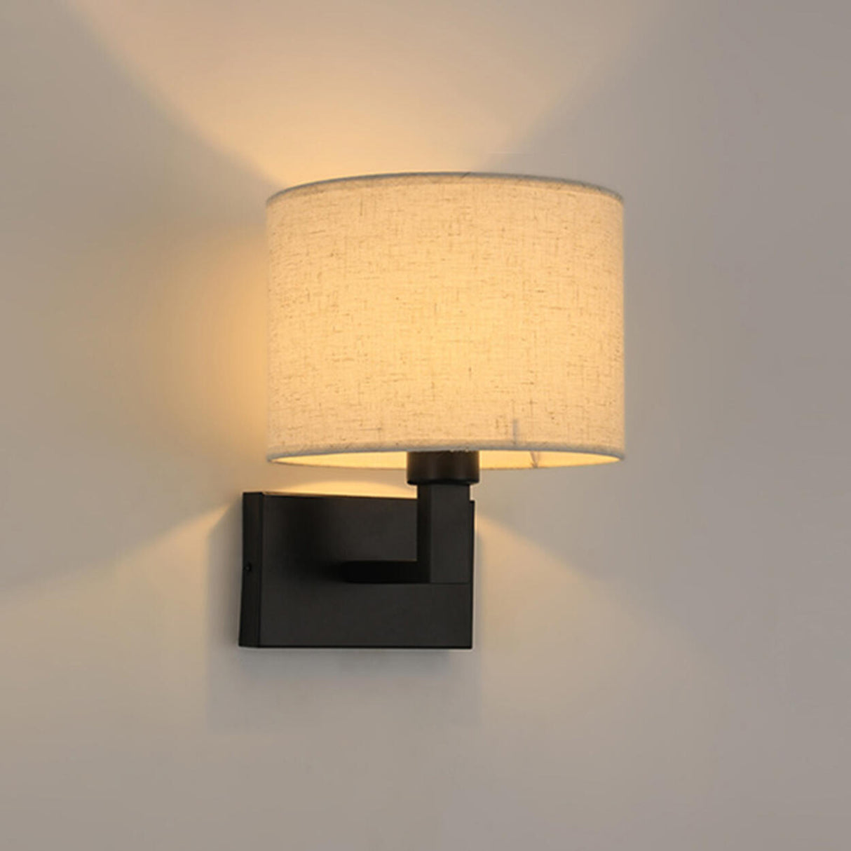 Reading Light Black Fabric Cylinder Bedside Wall Lamp Image - 3