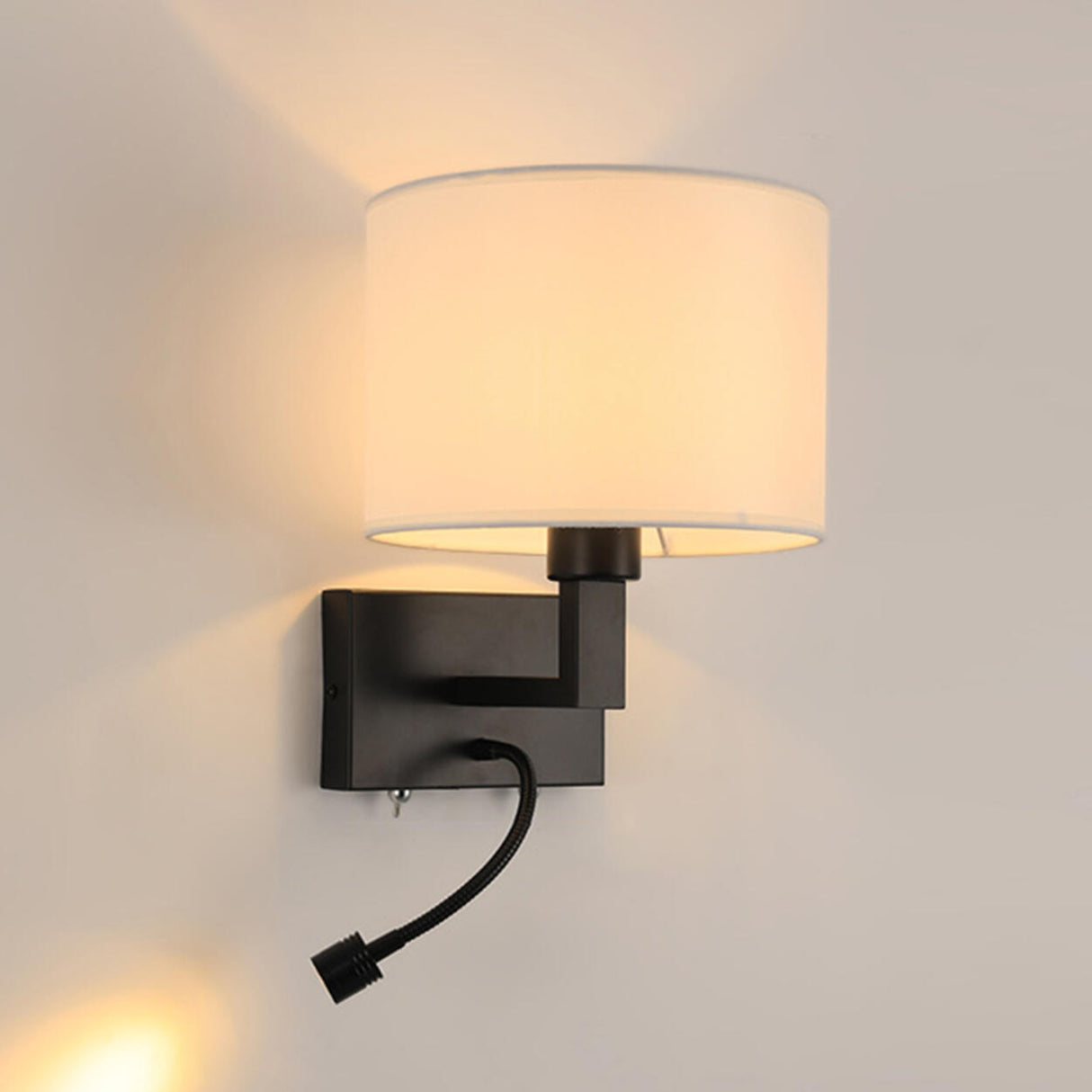 Reading Light Black Fabric Cylinder Bedside Wall Lamp Image - 5