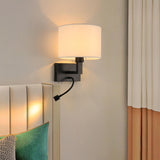 Reading Light Black Fabric Cylinder Bedside Wall Lamp Image - 8