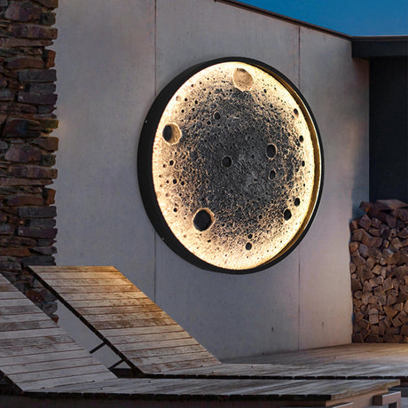 Realistic Crater Design Outdoor Moon Wall Sconce Image - 1