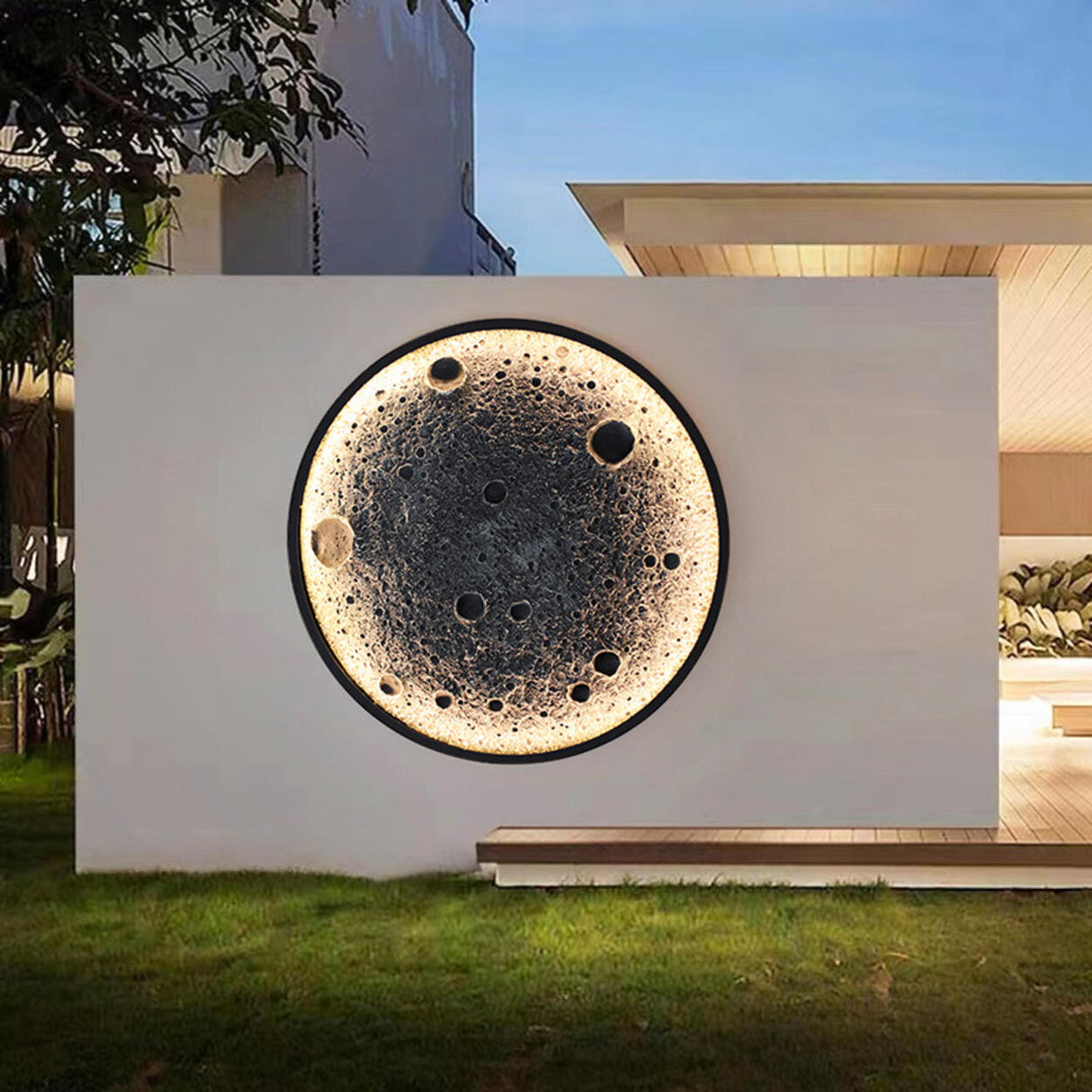 Realistic Crater Design Outdoor Moon Wall Sconce Image - 2