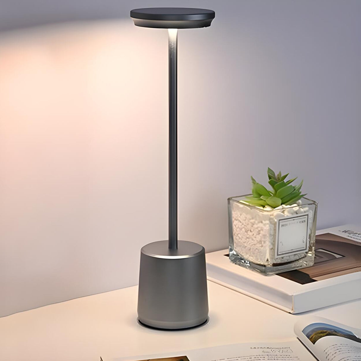 Rechargeable Creative Column Base Metal Table Lamp Image - 10