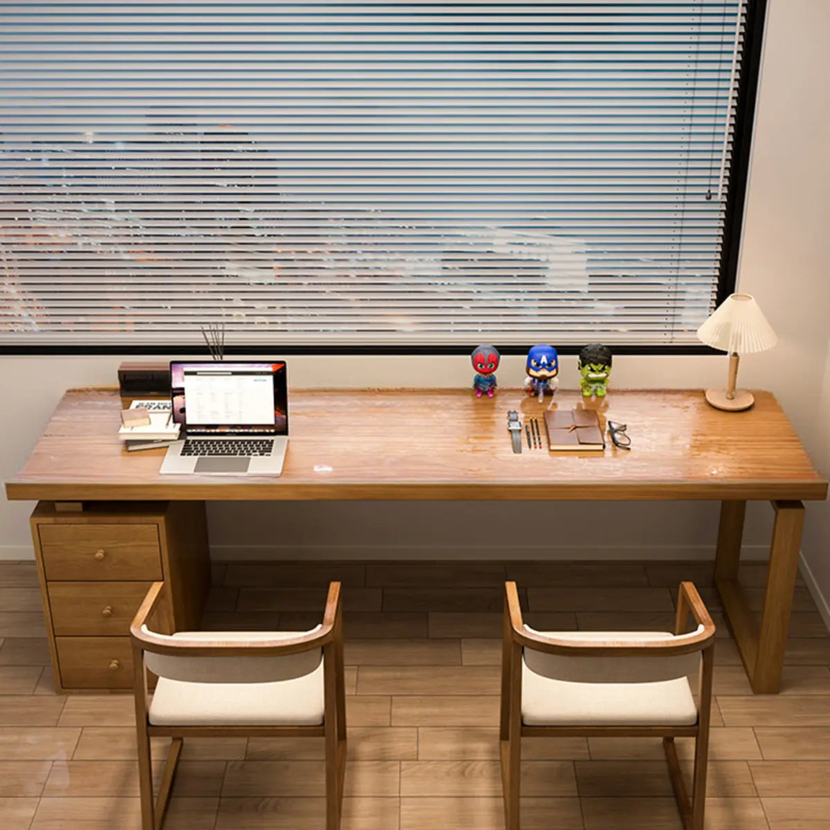 Rectangilar Brown Wooden Drawers Computer Desk for 2 Image - 4