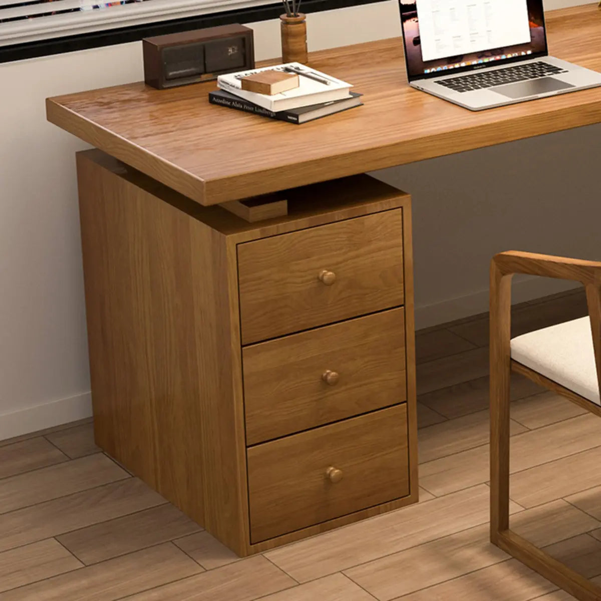 Rectangilar Brown Wooden Drawers Computer Desk for 2 Image - 5