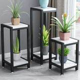 Rectangle 2 Tiers Metal Floor White Small Plant Stand Image - 3