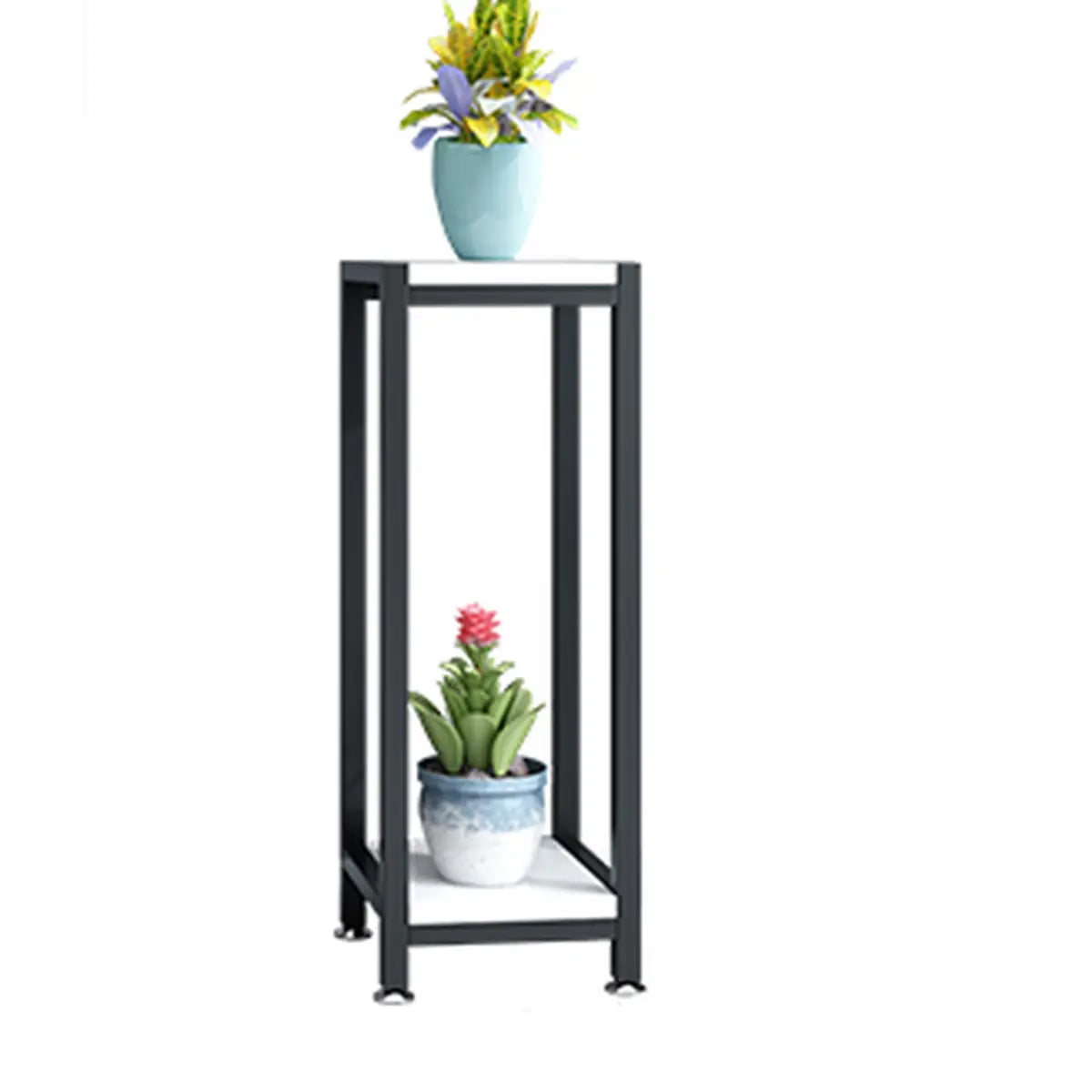 Rectangle 2 Tiers Metal Floor White Small Plant Stand Image - 6