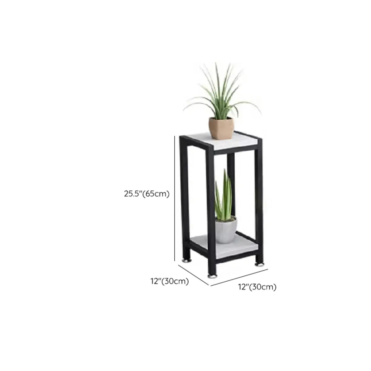 Rectangle 2 Tiers Metal Floor White Small Plant Stand Image - 8