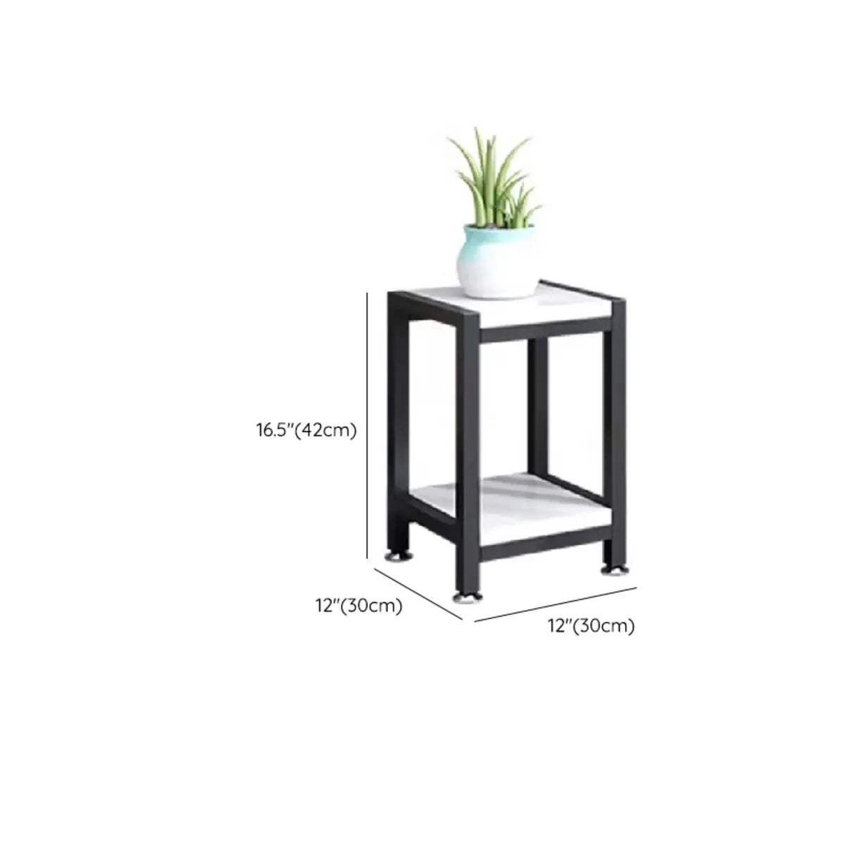 Rectangle 2 Tiers Metal Floor White Small Plant Stand Image - 9