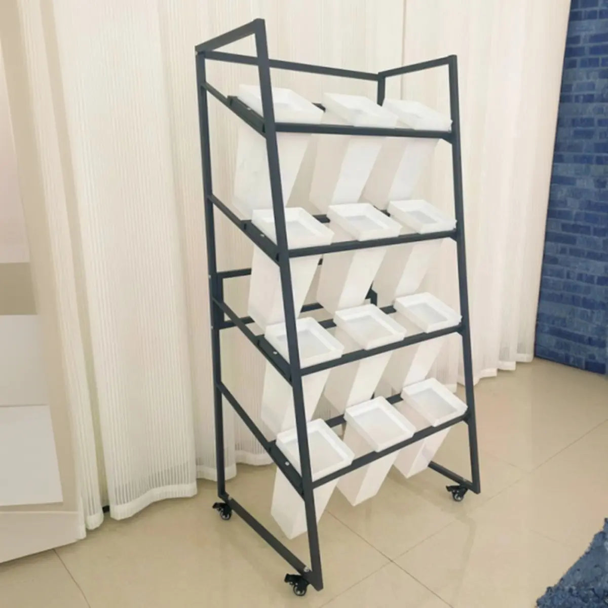 Rectangle 4-Tier Wheel Metal Storage Plant Stand  Gold Image - 18