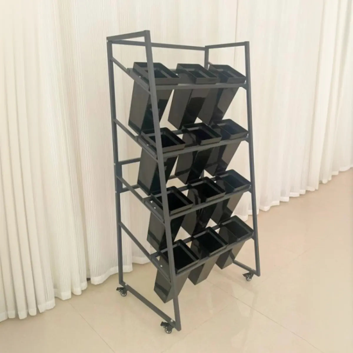 Rectangle 4-Tier Wheel Metal Storage Plant Stand  Gold Image - 19