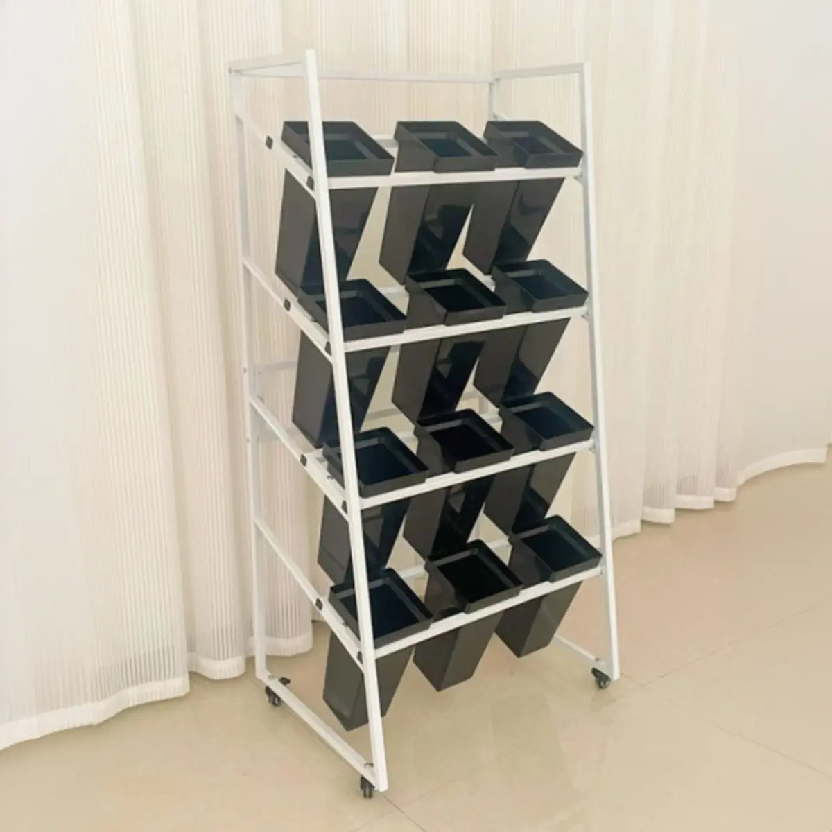 Rectangle 4-Tier Wheel Metal Storage Plant Stand  Gold Image - 20