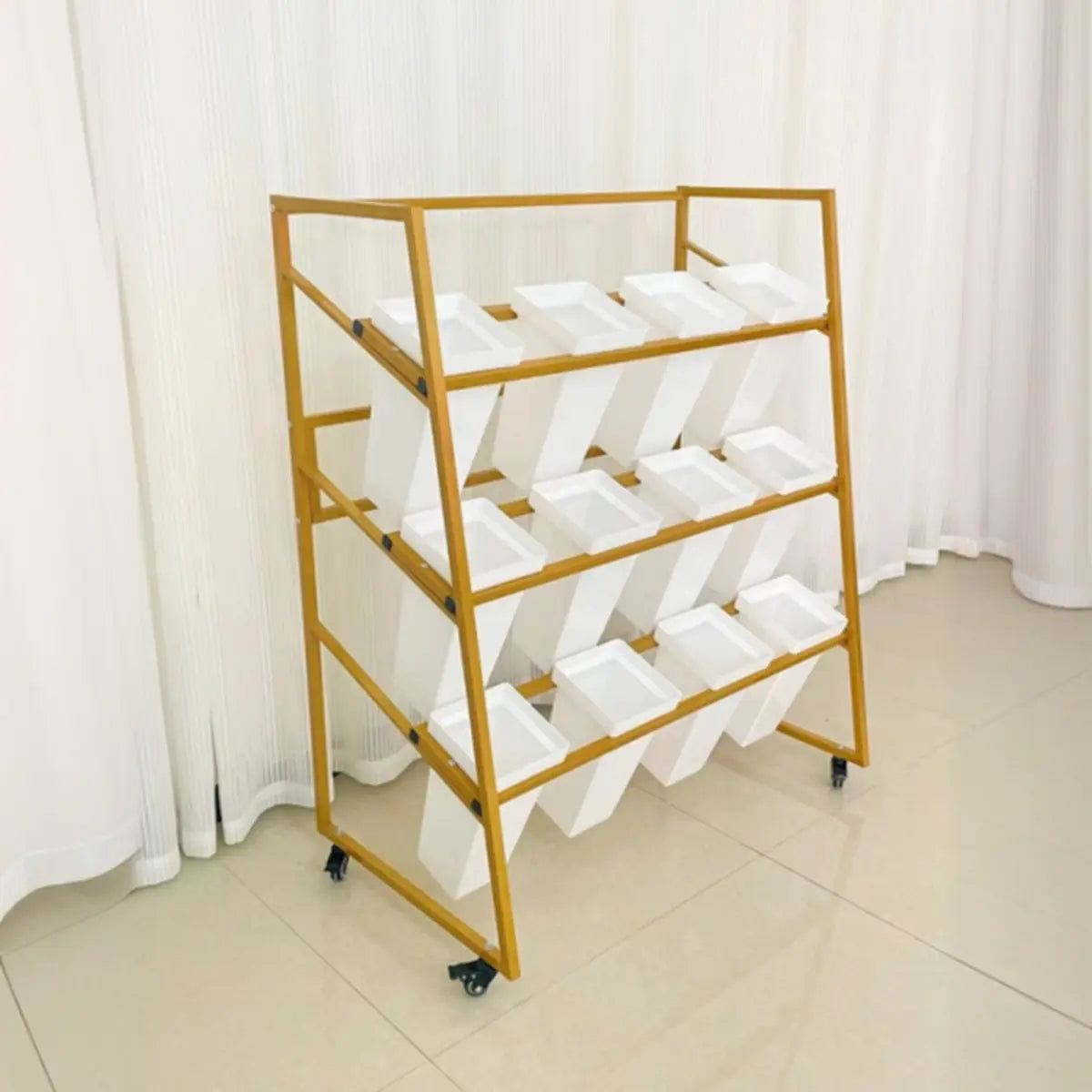 Rectangle 4-Tier Wheel Metal Storage Plant Stand  Gold Image - 21