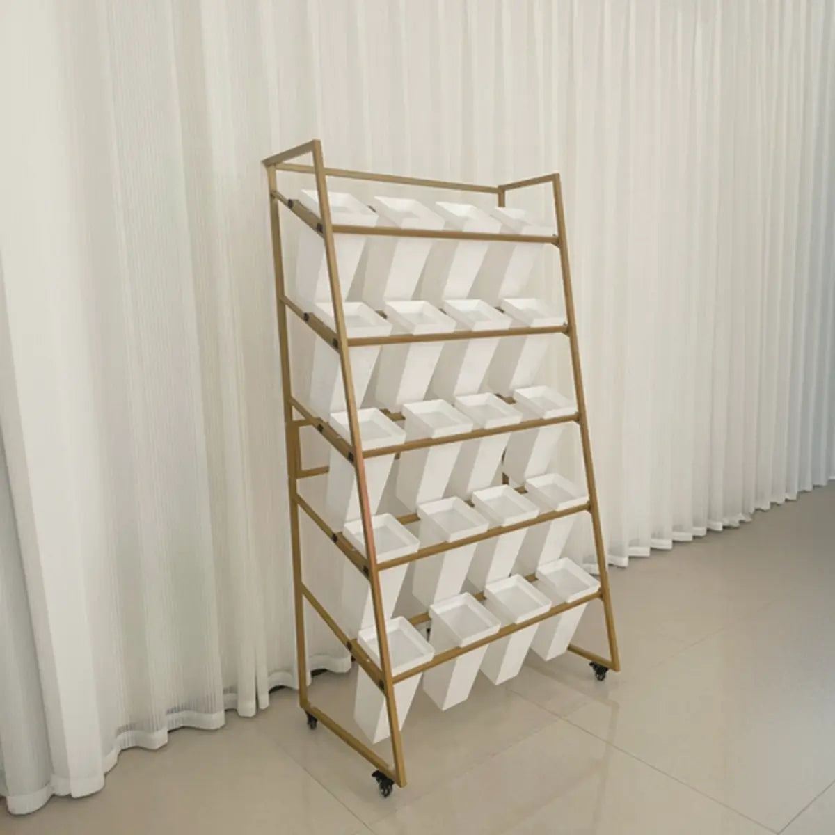 Rectangle 4-Tier Wheel Metal Storage Plant Stand  Gold Image - 28