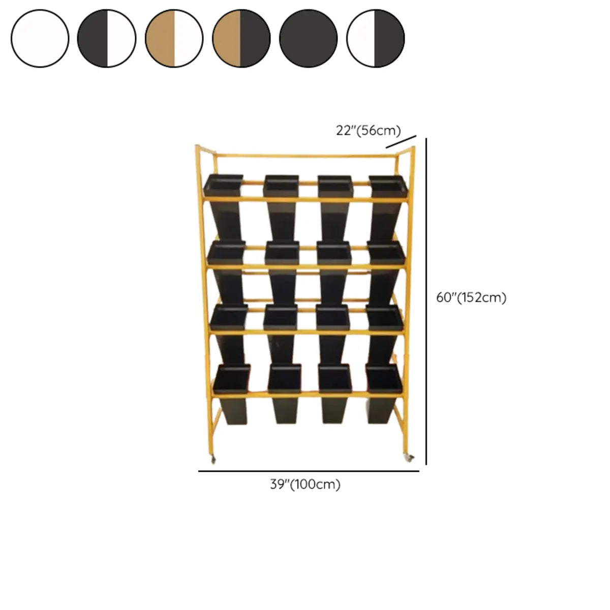 Rectangle 4-Tier Wheel Metal Storage Plant Stand  Gold 