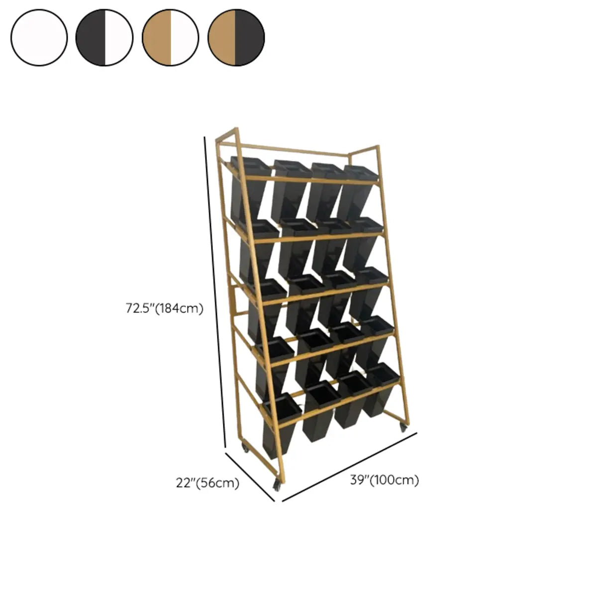 Rectangle 4-Tier Wheel Metal Storage Plant Stand  Gold Image - 41