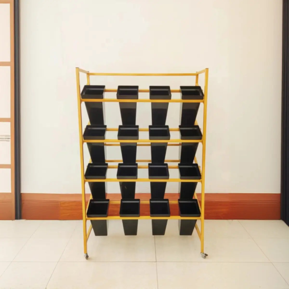 Rectangle 4-Tier Wheel Metal Storage Plant Stand  Gold Image - 5